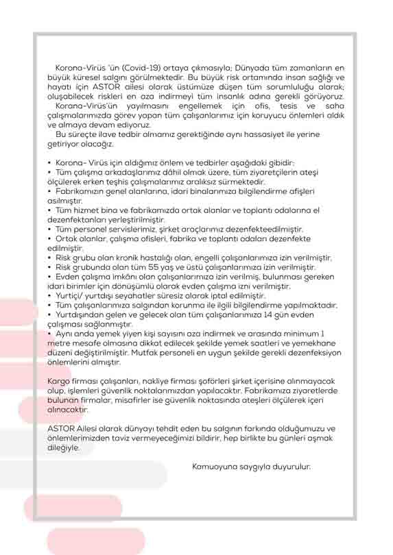 Korona – Virüs (COVİT-19) Public Announcement